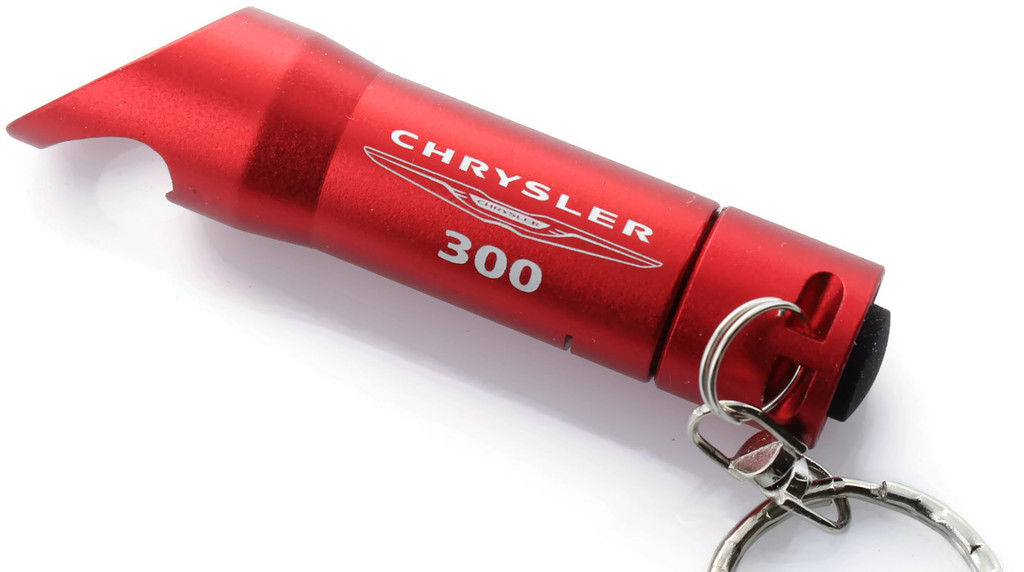 Red Chrysler 300 Mini Flashlight LED Bottle Opener Key Chain - Click Image to Close